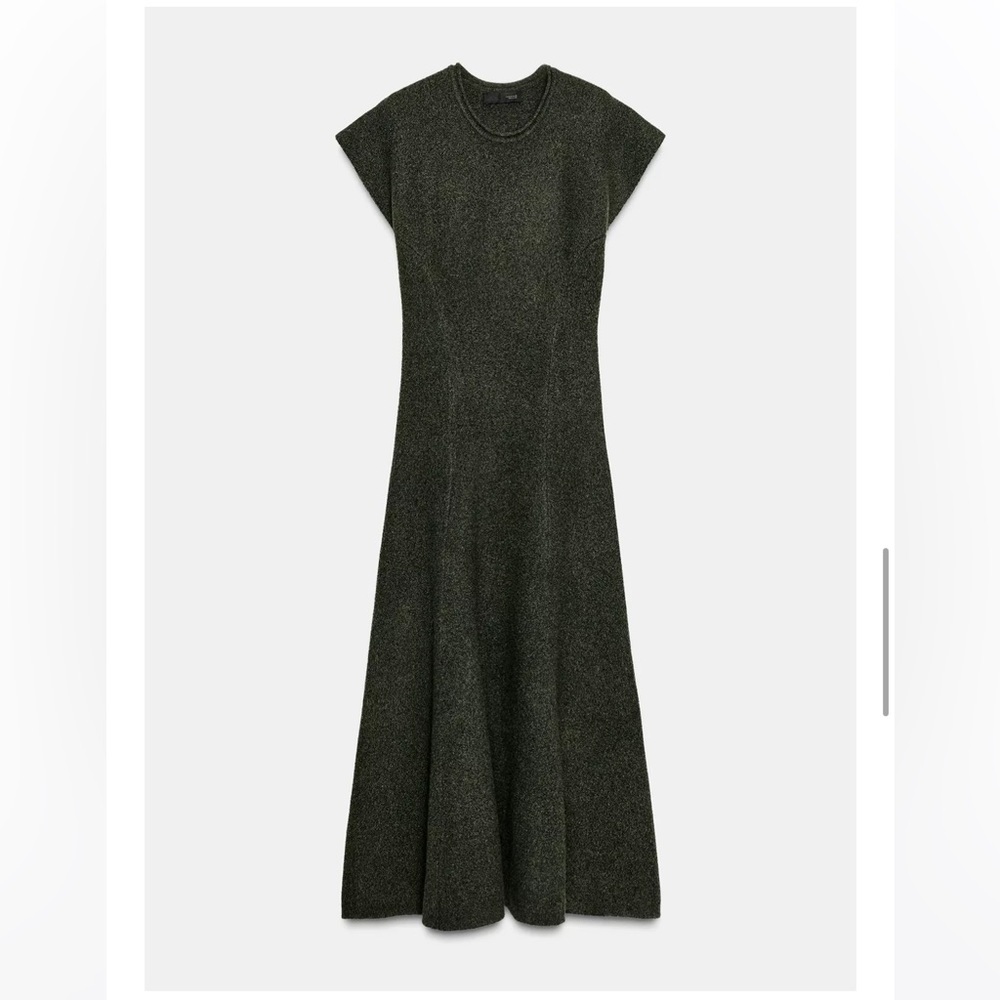 Zara Olive Green Short-Sleeve Knit Midi Dress. Size M . Style 2893/099/524 NEW